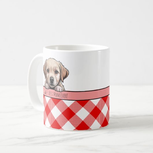 Cute Labrador Puppy Best Dog Mom Red Gingham Kaffeetasse (Vorderseite Links)