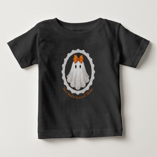 Cute Lace Ghost with Orange Bow W/ Lace Border Baby T-shirt (Vorderseite)