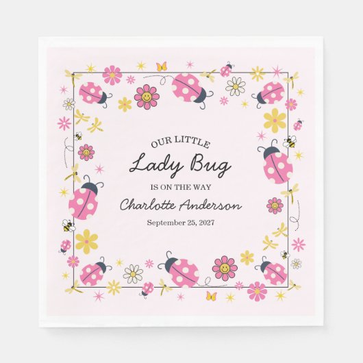 Cute Lady Bug Pink Girl Baby Shower Serviette (Vorderseite)