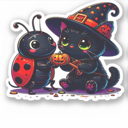 Cute Ladybug and Black Cat Halloween Classic T-Shi Aufkleber (Vorderseite)