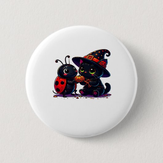 Cute Ladybug and Black Cat Halloween Classic T-Shi Button (Vorderseite)