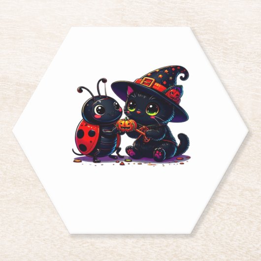 Cute Ladybug and Black Cat Halloween Classic T-Shi Untersetzer (Vorderseite)