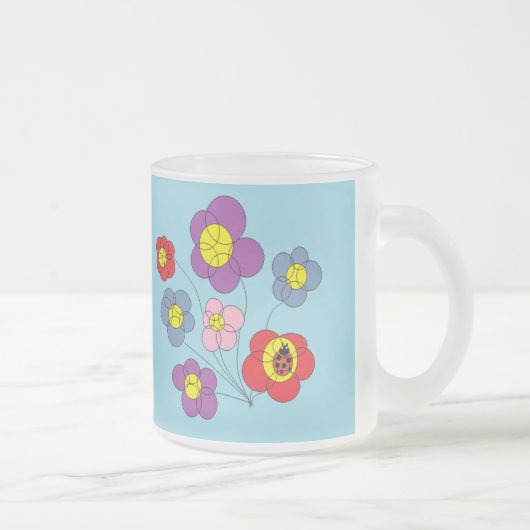 Cute Ladybug and Flowers Blue Mattglastasse (Rechts)