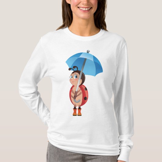 Cute Ladybug Blue Umbrella Rain Boots T-Shirt (Vorderseite)