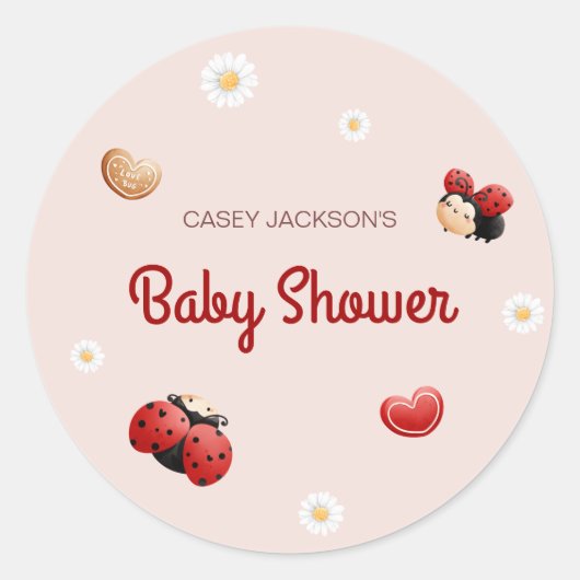 Cute Ladybug Flowers Baby Shower Runder Aufkleber (Vorderseite)