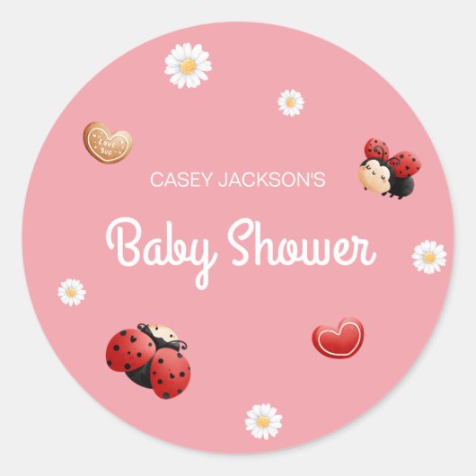 Cute Ladybug Flowers Baby Shower Runder Aufkleber (Vorderseite)