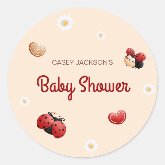 Cute Ladybug Flowers Baby Shower Runder Aufkleber (Vorderseite)