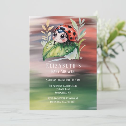 Cute Ladybug Girl Baby Shower  Einladung (Stehend Vorderseite)