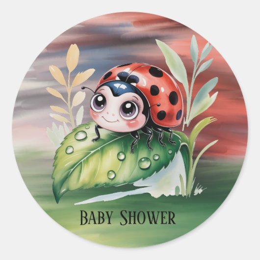 Cute Ladybug Girl Baby Shower  Runder Aufkleber (Vorderseite)