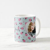 Cute Ladybug Pattern Custom Photo & Name - Blue  Kaffeetasse (VorderseiteRechts)