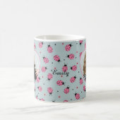 Cute Ladybug Pattern Custom Photo & Name - Blue  Kaffeetasse (Mittel)