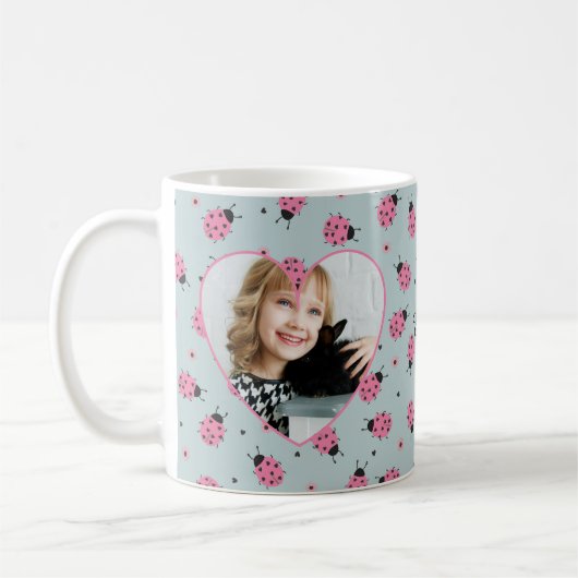 Cute Ladybug Pattern Custom Photo & Name - Blue  Kaffeetasse (Links)