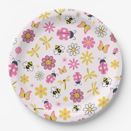 Cute Ladybug Pink Girl Baby Shower Pappteller (Vorderseite)