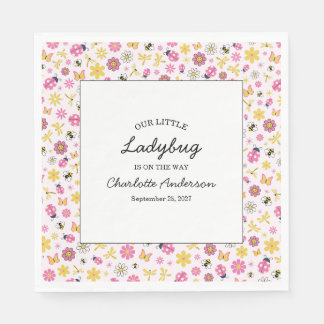 Cute Ladybug Pink Girl Baby Shower Serviette