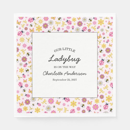 Cute Ladybug Pink Girl Baby Shower Serviette (Vorderseite)