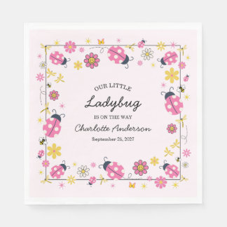 Cute Ladybug Pink Girl Baby Shower Serviette