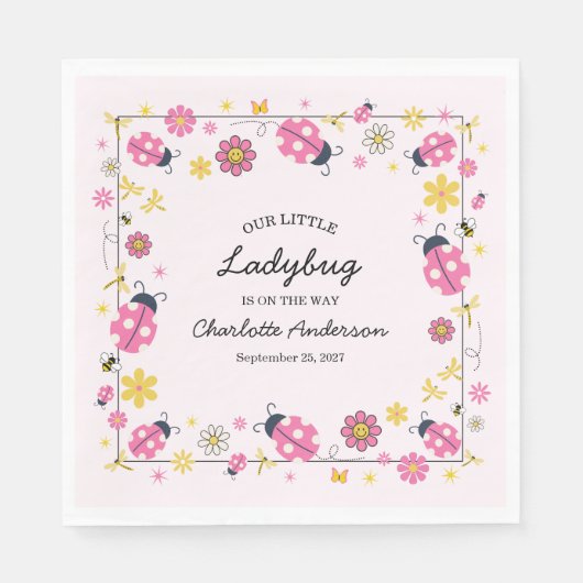 Cute Ladybug Pink Girl Baby Shower Serviette (Vorderseite)
