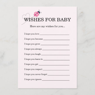 Cute Ladybug Pink Girl Baby Shower Wishes For Baby Begleitkarte