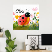 Cute Ladybug Wildflowers Girl's Name Poster (Heimbüro)