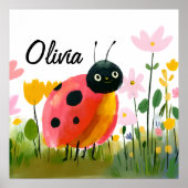 Cute Ladybug Wildflowers Girl's Name Poster (Vorne)