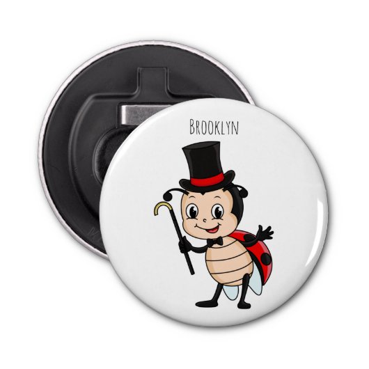 Cute ladybug with top hat and tie cartoon flaschenöffner (Vorderseite)