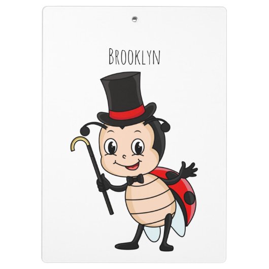 Cute ladybug with top hat and tie cartoon  klemmbrett (Rückseite)