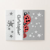 Cute ladybugs stars name grey kids puzzle (Horizontal)