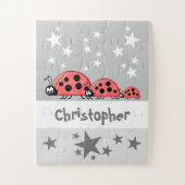 Cute ladybugs stars name grey kids puzzle (Vertikal)