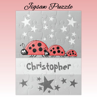 Cute ladybugs stars name grey kids puzzle