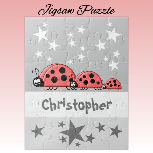 Cute ladybugs stars name grey kids puzzle