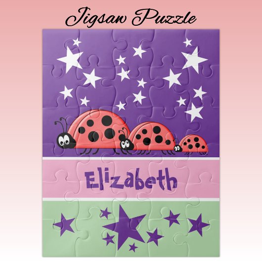Cute ladybugs stars name purple kids puzzle