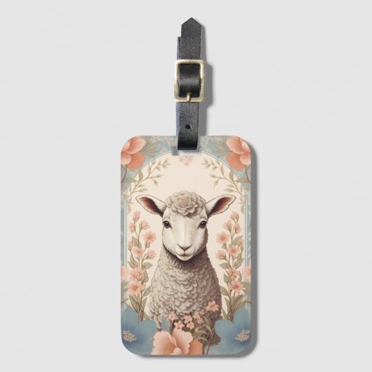 Cute Lamb Delicate Pastel Floral Gepäckanhänger (Vorderseite Vertikal)