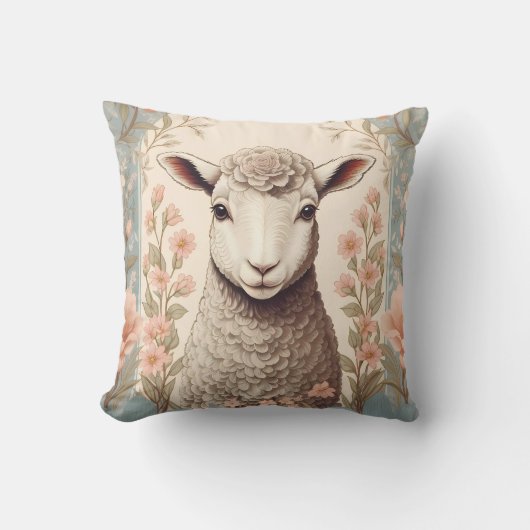 Cute Lamb Delicate Pastel Floral Kissen (Vorderseite)