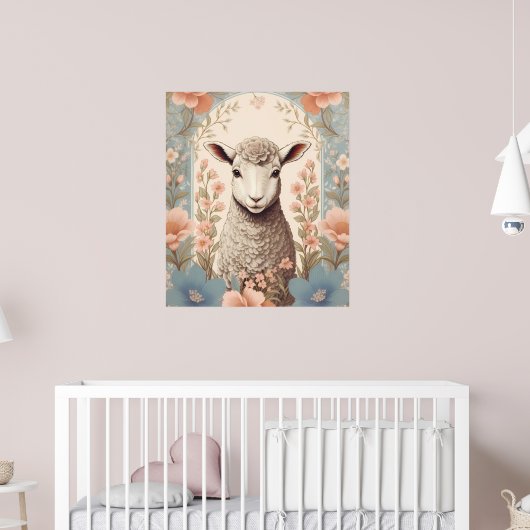 Cute Lamb Delicate Pastel Floral Poster (Kinderzimmer 2)