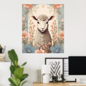 Cute Lamb Delicate Pastel Floral Poster (Heimbüro)
