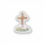 Cute Lamb of God & Cross Religious Easter Sticker (Vorderseite)