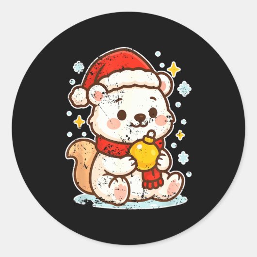 Cute Lar Bear Winter With Santa Hat Runder Aufkleber (Vorderseite)