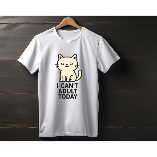 Cute Lazy Cat – “I Can’t Adult Today” T-Shirt
