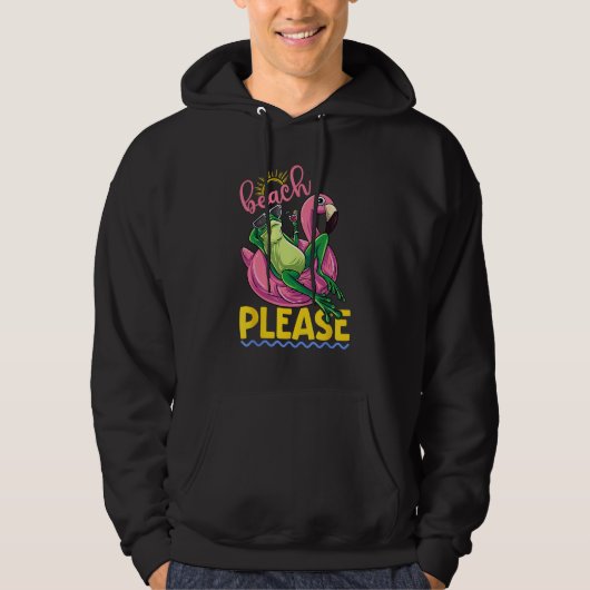 Cute Lazy Frog Pink Flamingo Beach Please Summer V Hoodie (Vorderseite)