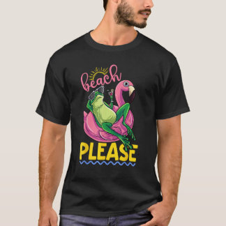 Cute Lazy Frog Pink Flamingo Beach Please Summer V T-Shirt