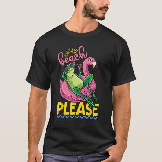 Cute Lazy Frog Pink Flamingo Beach Please Summer V T-Shirt (Vorderseite)
