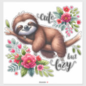 Cute Lazy Sloth Flowers Aufkleber (Blatt)