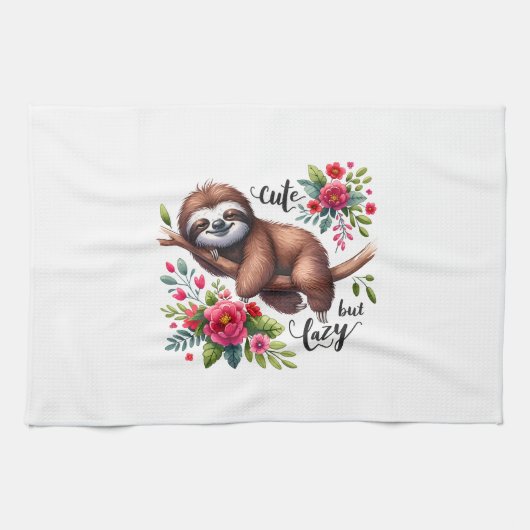 Cute Lazy Sloth Flowers Geschirrtuch (Horizontal)
