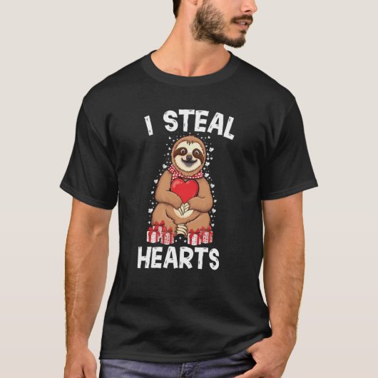 Cute lazy sloth holding heart love sloth valentine T-Shirt (Vorderseite)
