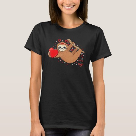 Cute Lazy Sloth Holding Heart Love Sloth Valentine T-Shirt (Vorderseite)