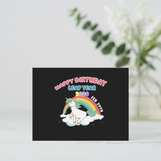 Cute Leapling Unicorn Leaper Leap Year Happy Birth Postkarte (Stehend Vorderseite)
