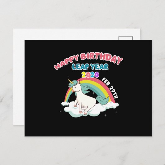 Cute Leapling Unicorn Leaper Leap Year Happy Birth Postkarte (Vorne/Hinten)