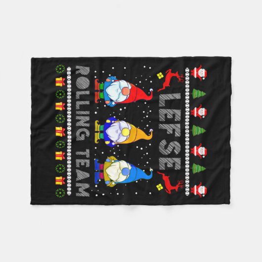 Cute Lefse Rolling Team Norwegian Gnomes Ugly Xmas Fleecedecke (Vorderseite (Horizontal))