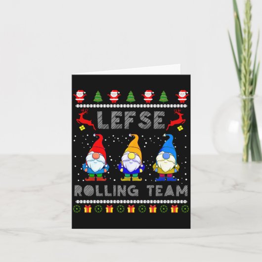 Cute Lefse Rolling Team Norwegian Gnomes Ugly Xmas Karte (Vorderseite)
