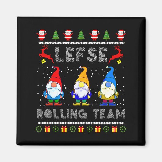 Cute Lefse Rolling Team Norwegian Gnomes Ugly Xmas Magnet (Vorne)